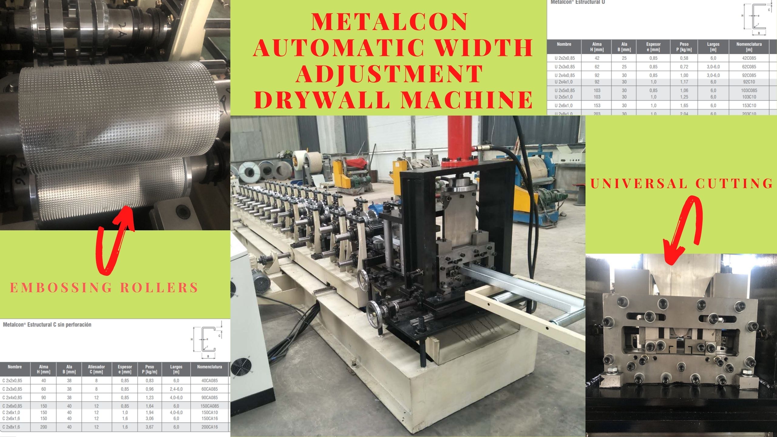 Metalcon Máquina perfiladora de paneles de yeso de 40-200 mm de ancho ajustable automáticamente