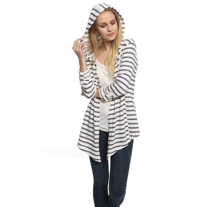 Junior's Casual Striped Hoodie Cozy Cardigan-Loose French Terry