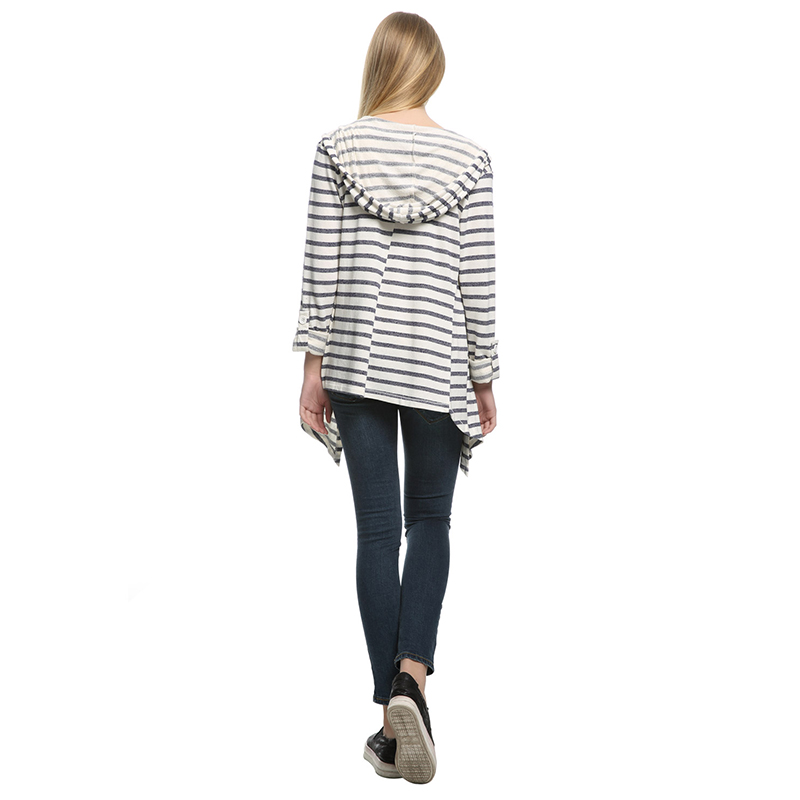 Junior's Casual Striped Hoodie Cozy Cardigan-Loose French Terry