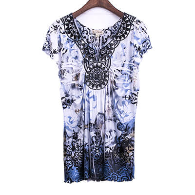 Sublimation Print Crochet And Beads Embelished Neck Top
