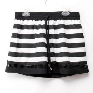 Black and White Striped Chiffon Short Pants