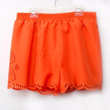 Orange Chiffon Short Pants with Hollow Process