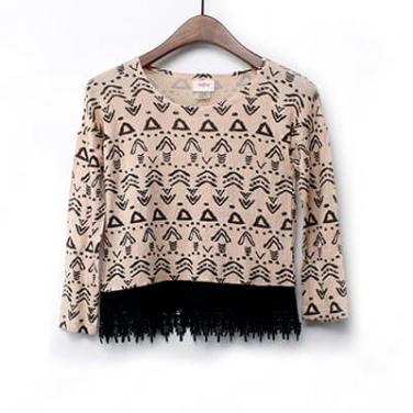 Girls Printed Sweater Knit Fabric Long Sleeve Top