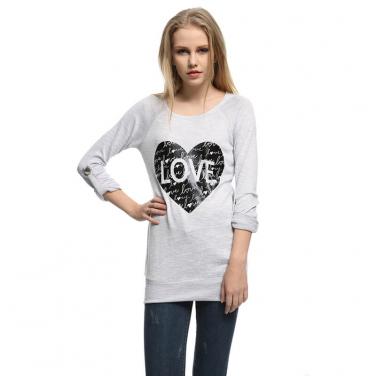 Junior's Fashion Love/HeartPrint Long Raglan Sleeve Knit Top Sweater