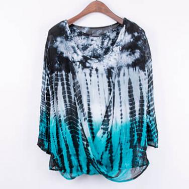 3/4 Sleeves Scoop Neck Dip Dyed Drape Front Rayon Spandex Jersey Top