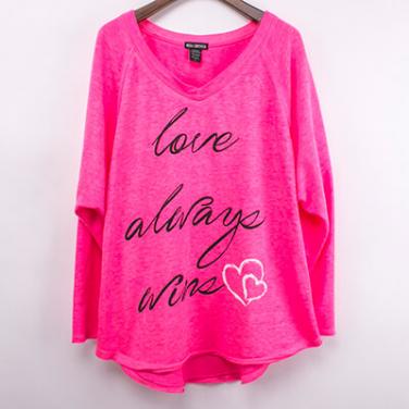 Pink Snow Washed Long Sleeve Top With Glitter Printed