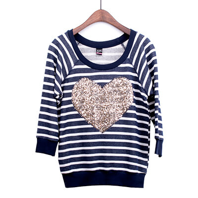 Heart Sequin Patch Stripe Pullover