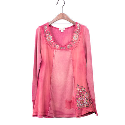 Mineral Washed Long Sleeve Top With Print And Beads In The Front