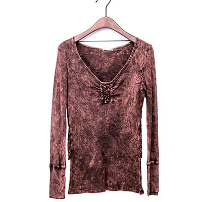 Mineral Washed Long Sleeve T-shirt With Large Crochet In The Back