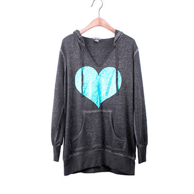 Snow Washed Long Sleeve Hoodie With Foil Print