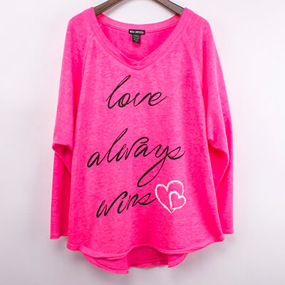 Pink Snow Washed Long Sleeve Top With Glitter Printed