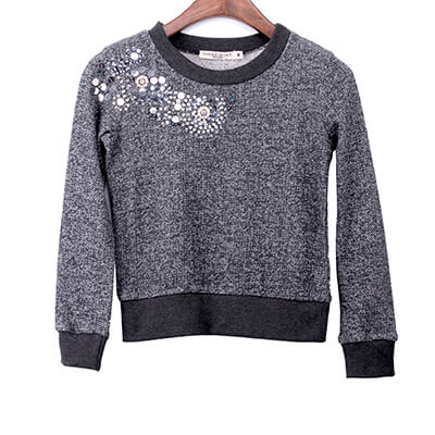 Artisan Sequins And Beads Embelishment Marled French Terry Pullover