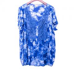 Printed Woven Rayon Lawn Short Sleeve Round Neck Shirt Top