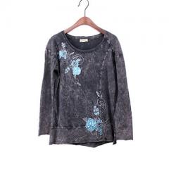 Mineral Washed Long Sleeve Top With Print In The Front