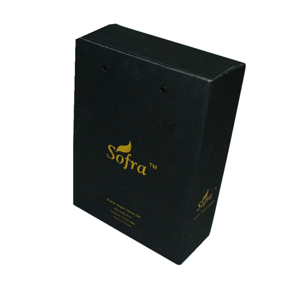 Black Printing Wine Carrier Box With Hot Foil Logo