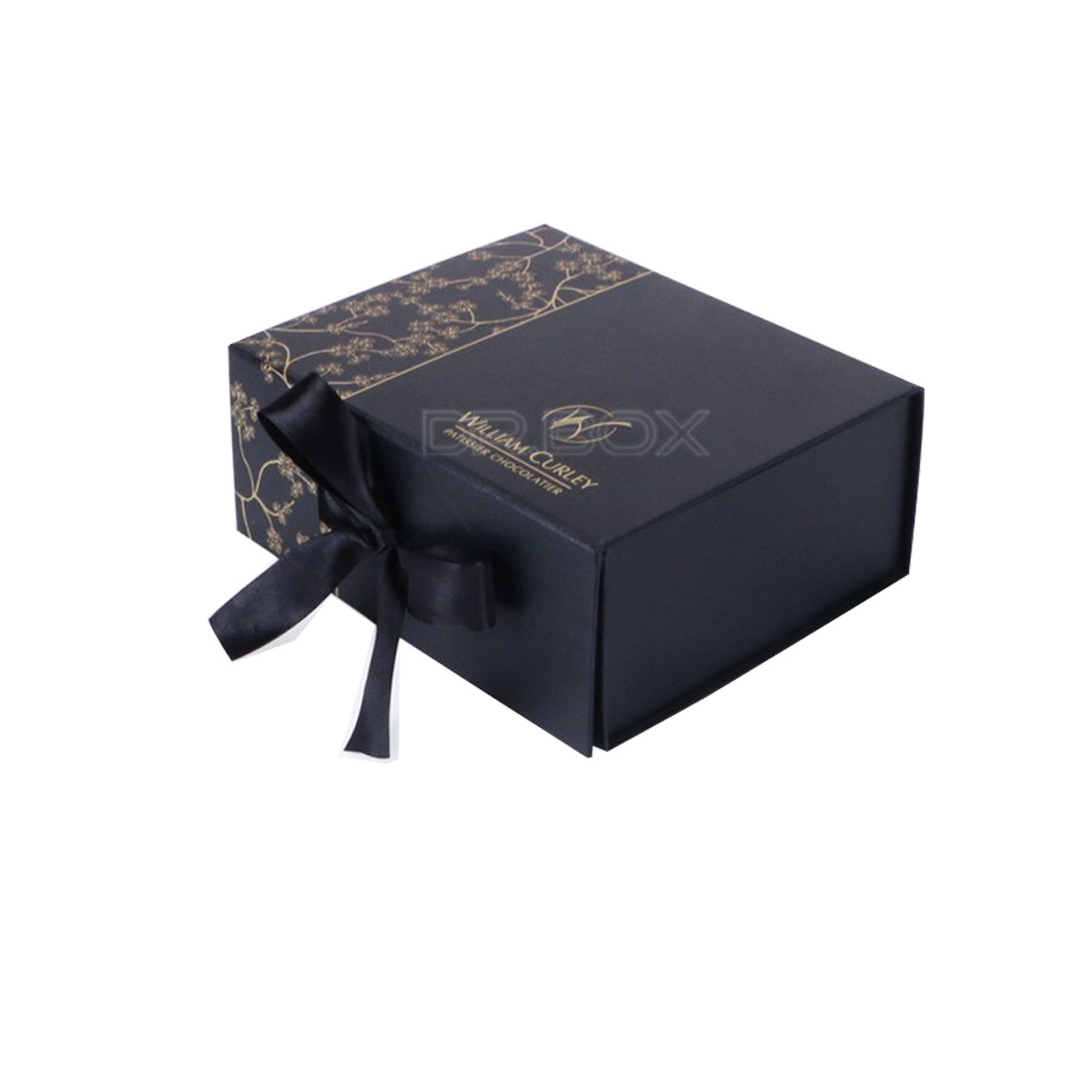 Black Hair Extension Packaging Box With Ribbon Closure