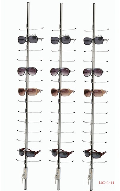 LOC-C-14PC-125CM Hold 14 Pcs Sunglasses Aluminum Alloy Display Rod With Lock Glasses Display Stand