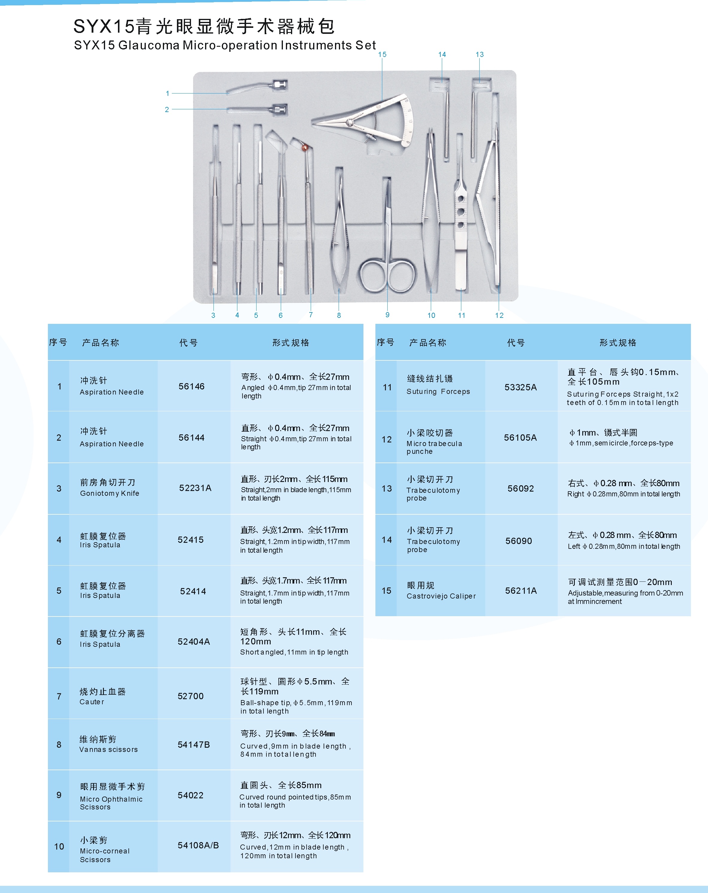 SYX15 Conjunto de instrumentos de microoperación para glaucoma