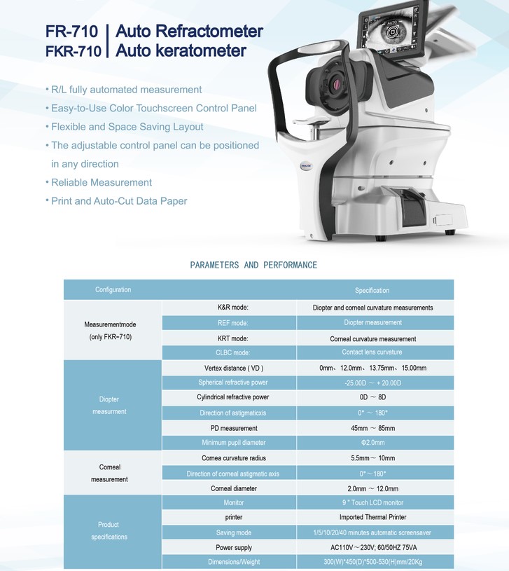 FKR-710 Auto Keratometer Oftálmico Auto Kerato Refractómetro Que
