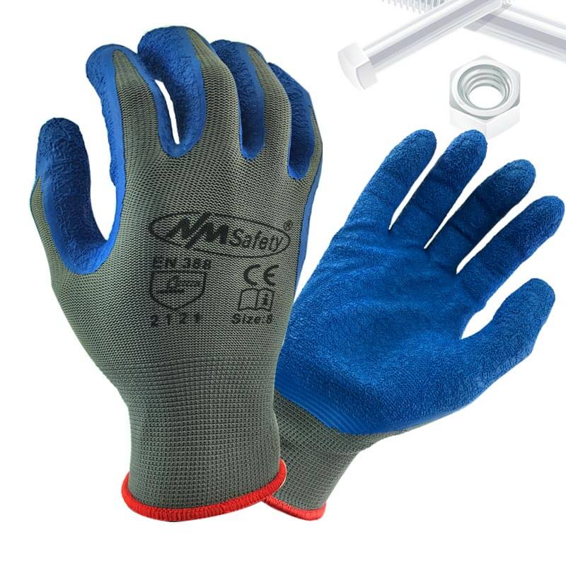 Grey Polyester Dipping Crinkle Latex Construction Safety Gloves - NM1350P-GR/B