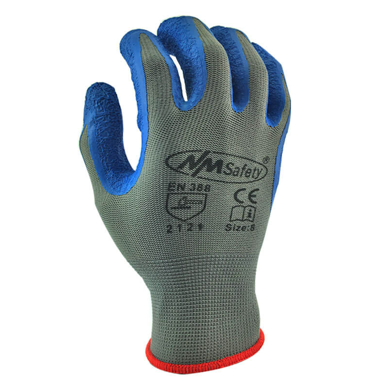Grey Polyester Dipping Crinkle Latex Construction Safety Gloves - NM1350P-GR/B