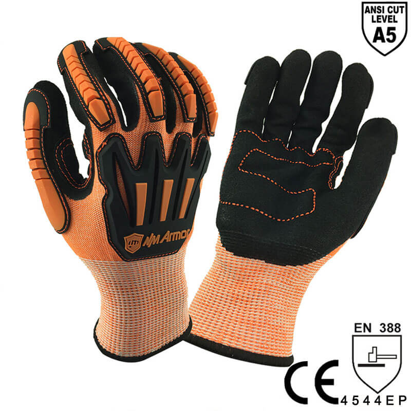 ANSI al corte 5 nivel Anti-choque mecánica de seguridad de trabajo guante- DY1350AC-OR/BLK