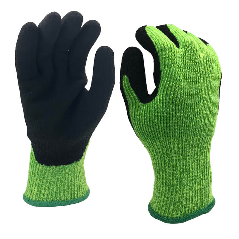 7 Gauge Winter&Cut Fiber Knitted Coated Black Foam Latex on Palm Glove - DY007NMF