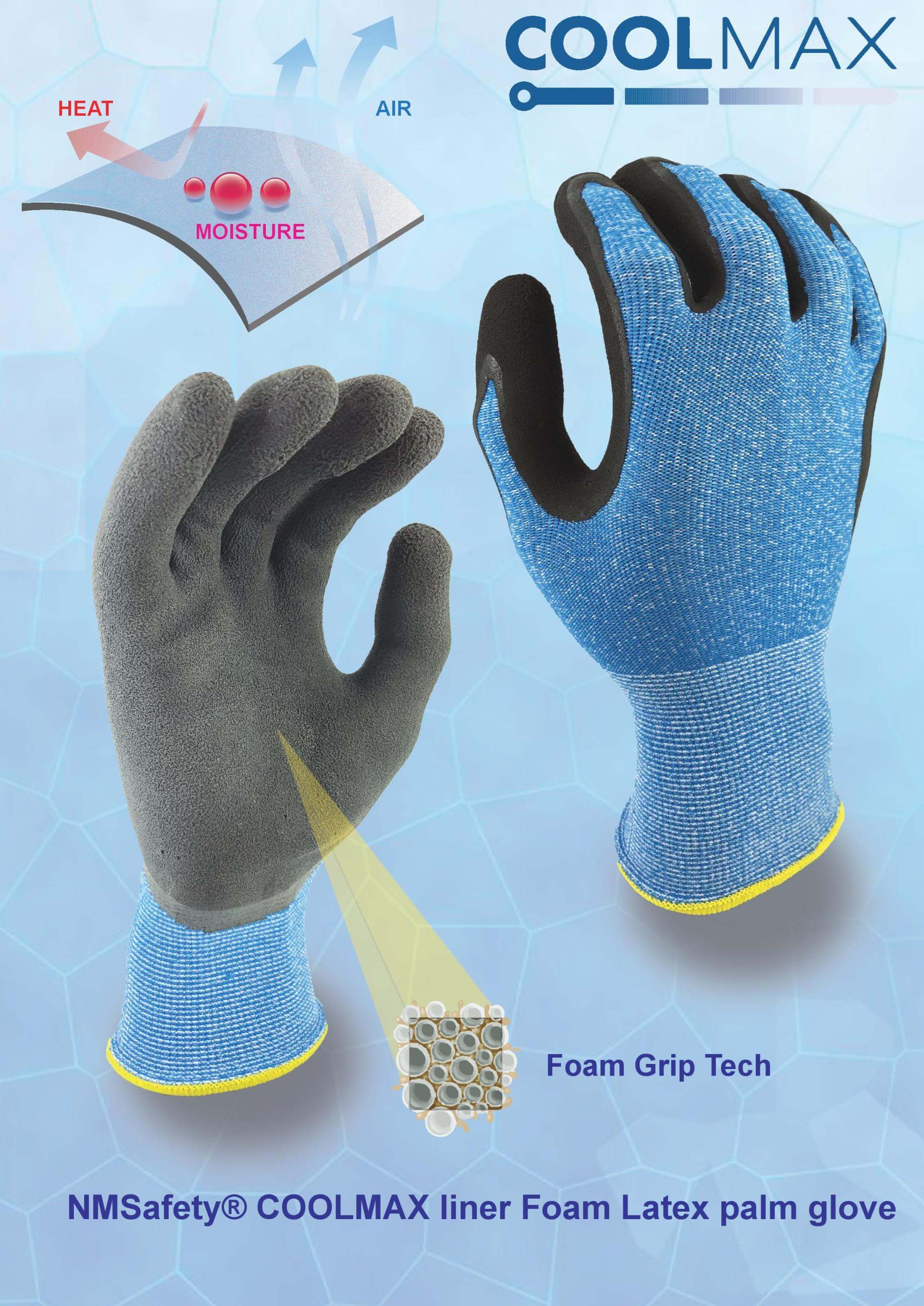COOLMAX® Fiber Knitted Liner Foam Latex Dipped Palm Glove -NM1350F-CM