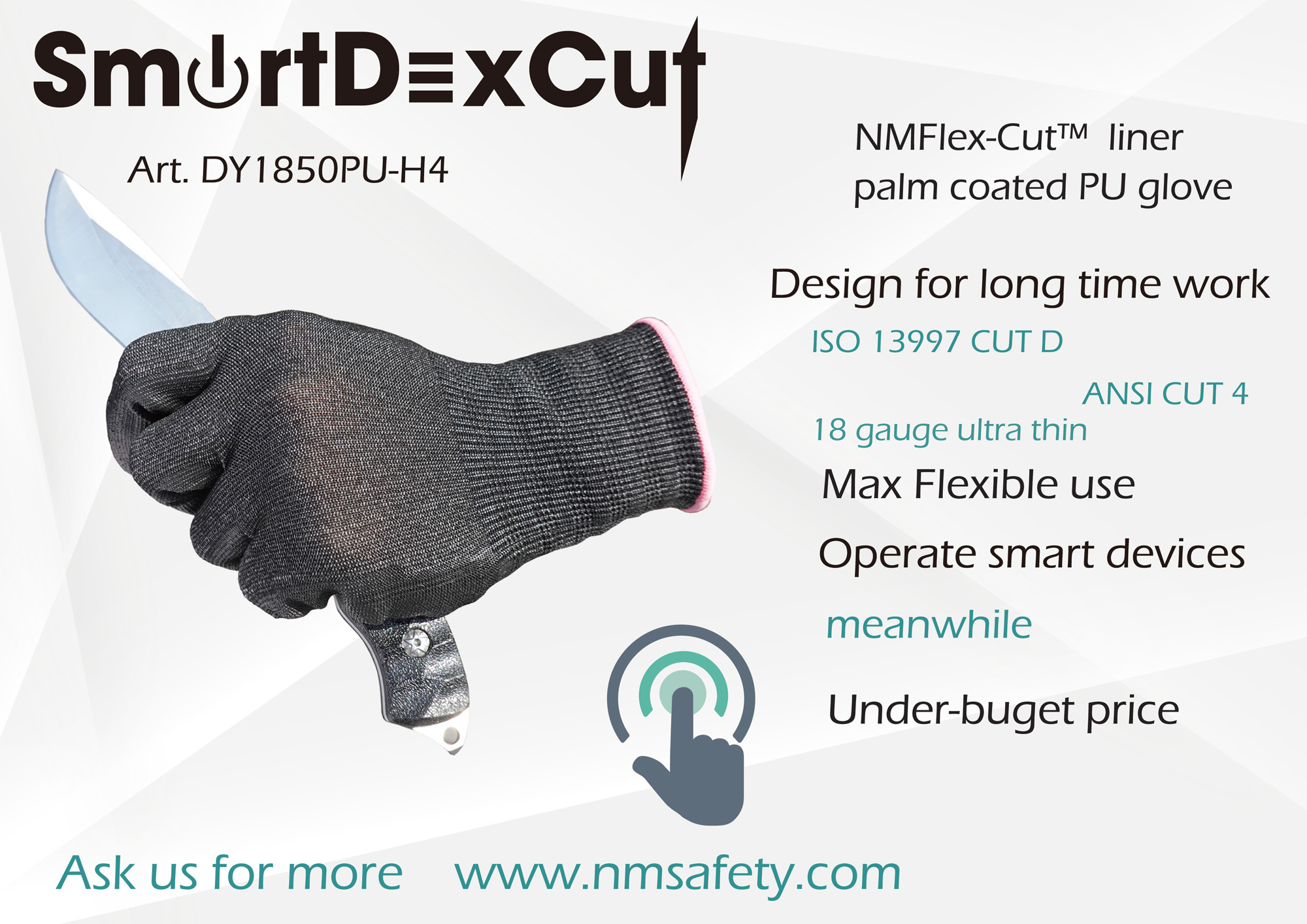 18 Gauge NMFlex-Cut™ Fiber Liner Palm Coated PU Work Glove -DY1850PU-H4