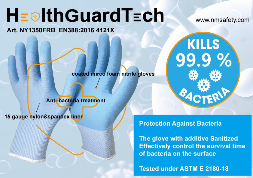 High-Technology Foam Nitrile Coating Anti-Bacteria Glove-NY1350FRB-AB