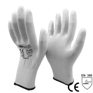 White PU Coated On Fingertip Nylon Working Gloves- PU1310-W