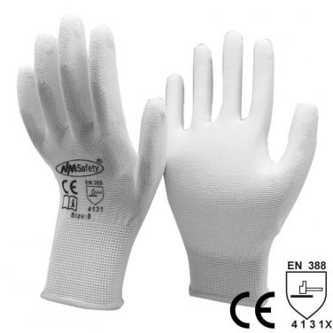 White Nylon Dipped PU Anti Static Work Glove- PU1350-W