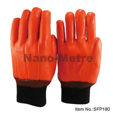 Full Coated Orange Fluorescent PVC Glove, Knit Wrist - SFP 180