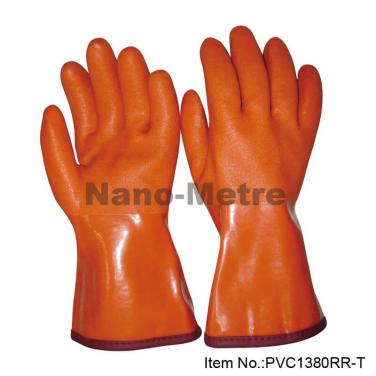 Terry Cloth Liner With Dark Red PVC Full Coated Gauntlet -PVC1380RR-T