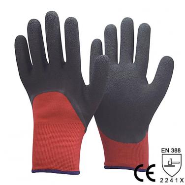 Red Nylon And Acrylic Liner Diping Black Foam Latex Work Glove in Winter -NM1355DF-R/BLK