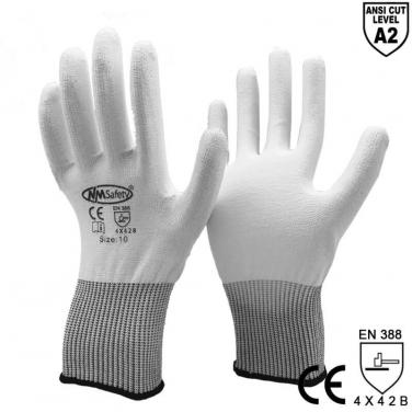 ANSI CUT 2 White PU Dipping Palm Cut-Proof Safety Gloves - DY110-PU