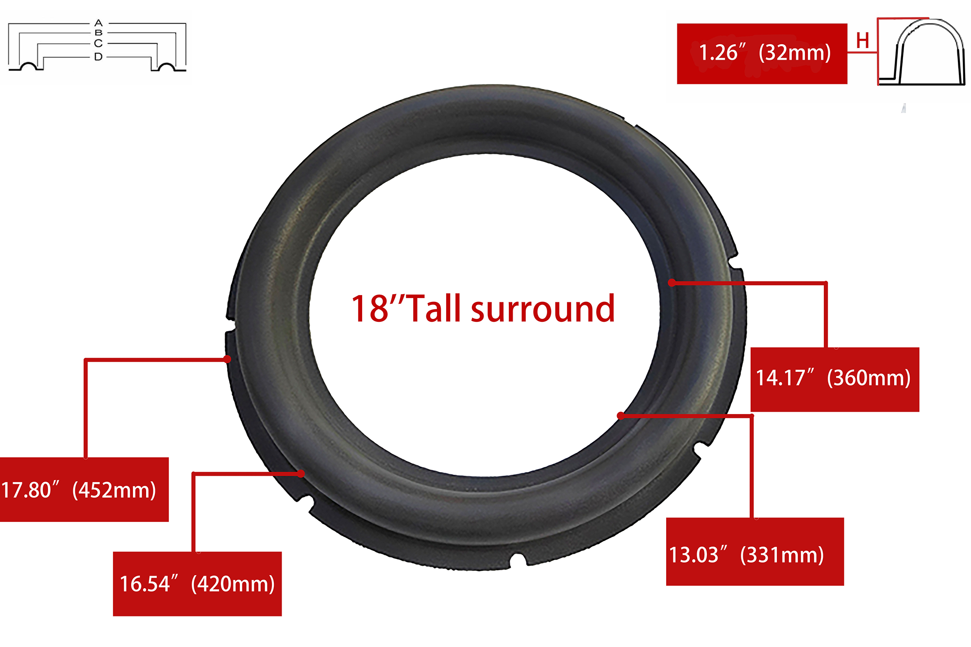 GZB181 18Inch Tall Surround Foam Edge Replacement Rings for Speaker