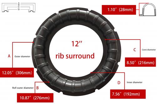 GZB12-3--12'' rib surround Foam Edge Rib Surround Speaker for Enhanced Sound