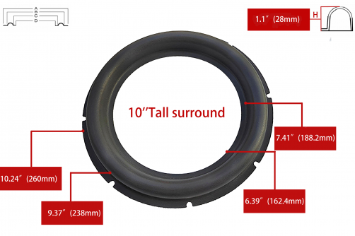 GZB10-1:Fielect 10-Inch Tall Surround Speaker Foam Edge Kit, Perfect for Speaker Repair or DIY Projects!