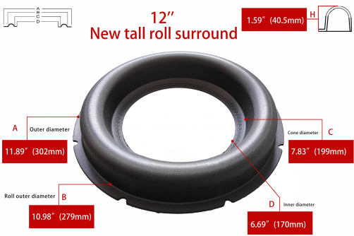 GZB12-6：12-Inch New Tall Roll Surround Foam Edge Replacement Rings for Speaker Repair or DIY