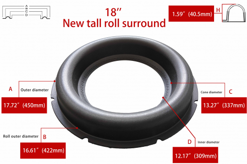 GZB18-6：18-Inch New Tall Roll Surround Foam Edge Replacement Rings for Speaker Repair or DIY