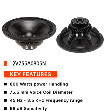 12V755A0805N 800W:Car Speaker Manufacturer Suppliers Subwoofer  12 Inch Subwoofer Speakers