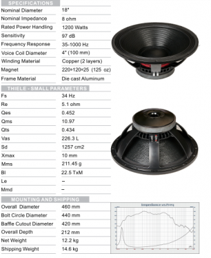 B-18V100A08 1200W:Car Speaker Manufacturer Suppliers Subwoofer  18 Inch Subwoofer Speakers