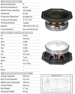 F-8V610A08 400W:Car Speaker Manufacturer Suppliers Subwoofer  8 Inch Subwoofer Speakers