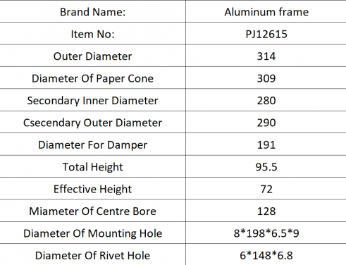 PJ12615: 12'' Precision Aluminium Speaker Frame for Speaker Parts