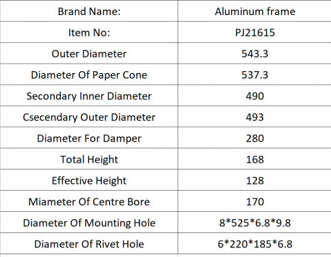 PJ21615: 21'' Precision Aluminium Speaker Frame for Speaker Parts