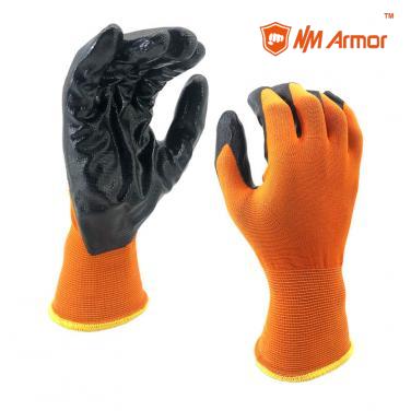 EN388:3121X Smooth Nitrile Dipped Nylon Palm Work Glove-NY1350P-OR/BLK