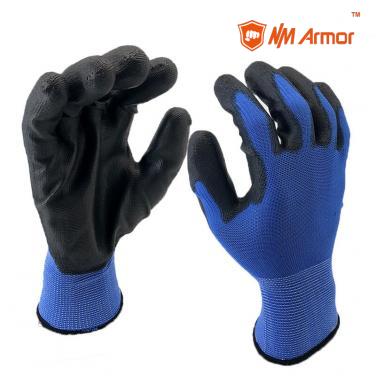 EN388:4131X DMF Free Navy Blue Nylon Liner Coated Pu Palm Gloves-PU1350-NV/BLK