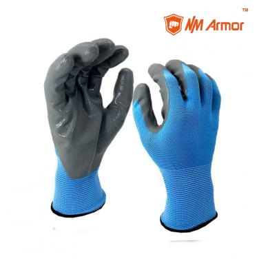 EN388:3121X Smooth Nitrile Dipped Palm Work Glove-NY1350P-BL/GR