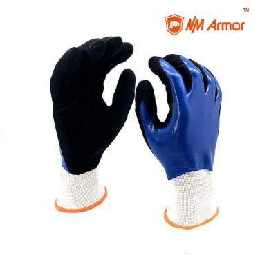 EN388:4121X Slip resistant double dipped nitrile safety gloves work gloves sandy finish-NY1359DC-BL/BLK
